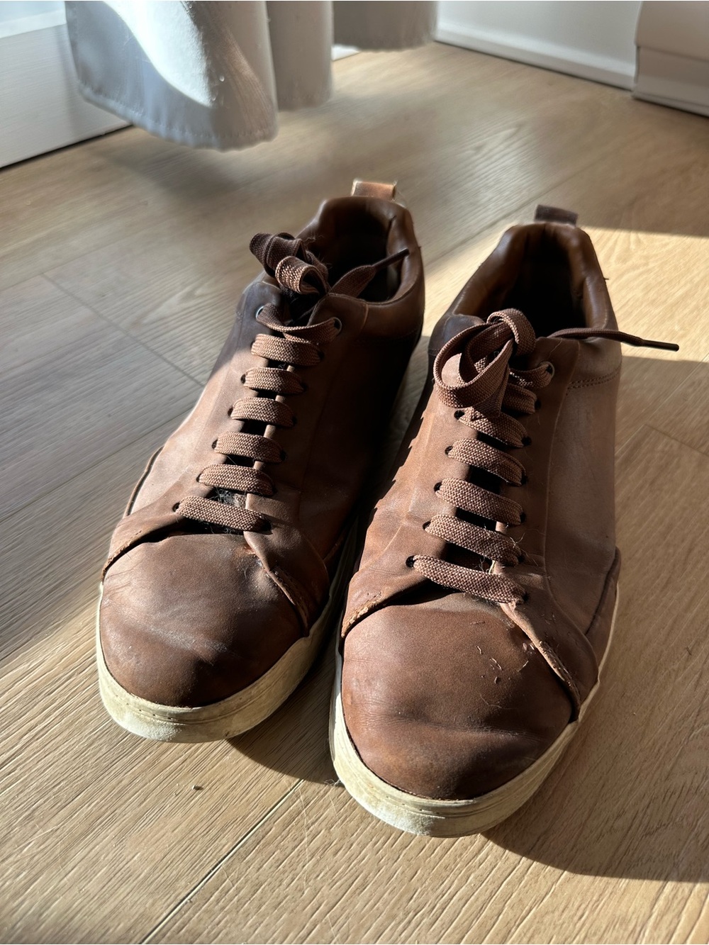 Zara Men's Brown PU Leather Sneakers